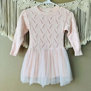 Raised By Water Baby Pink Pointelle Knit Sweater Tulle TUTU Dress H